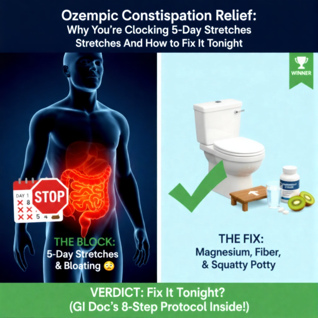 Ozempic constipation relief showing slowed gut motility and hard stool formation